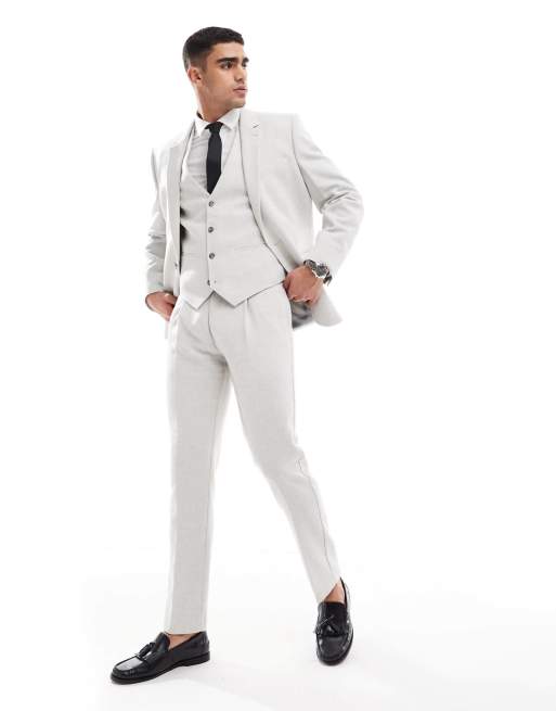 ASOS DESIGN - Pantaloni da abito slim in misto lana con motivo a spina di pesce color grigio ghiaccio