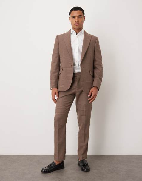 ASOS DESIGN - Pantaloni da abito slim in misto lana marroni a quadri Glen - view 1