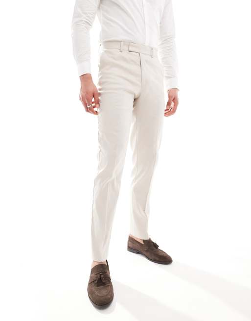 ASOS DESIGN - Pantaloni da abito slim in misto lino color pietra
