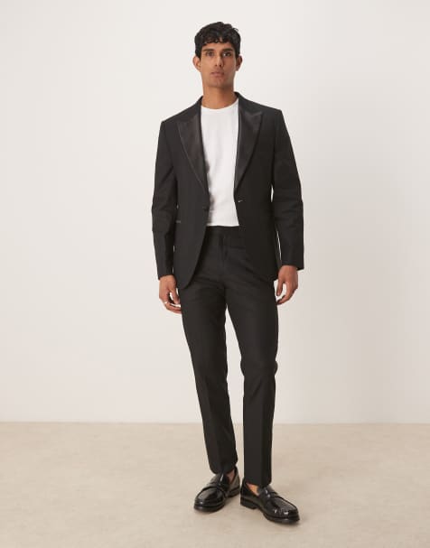 ASOS DESIGN - Pantaloni da abito slim in misto lino neri stile smoking - view 1