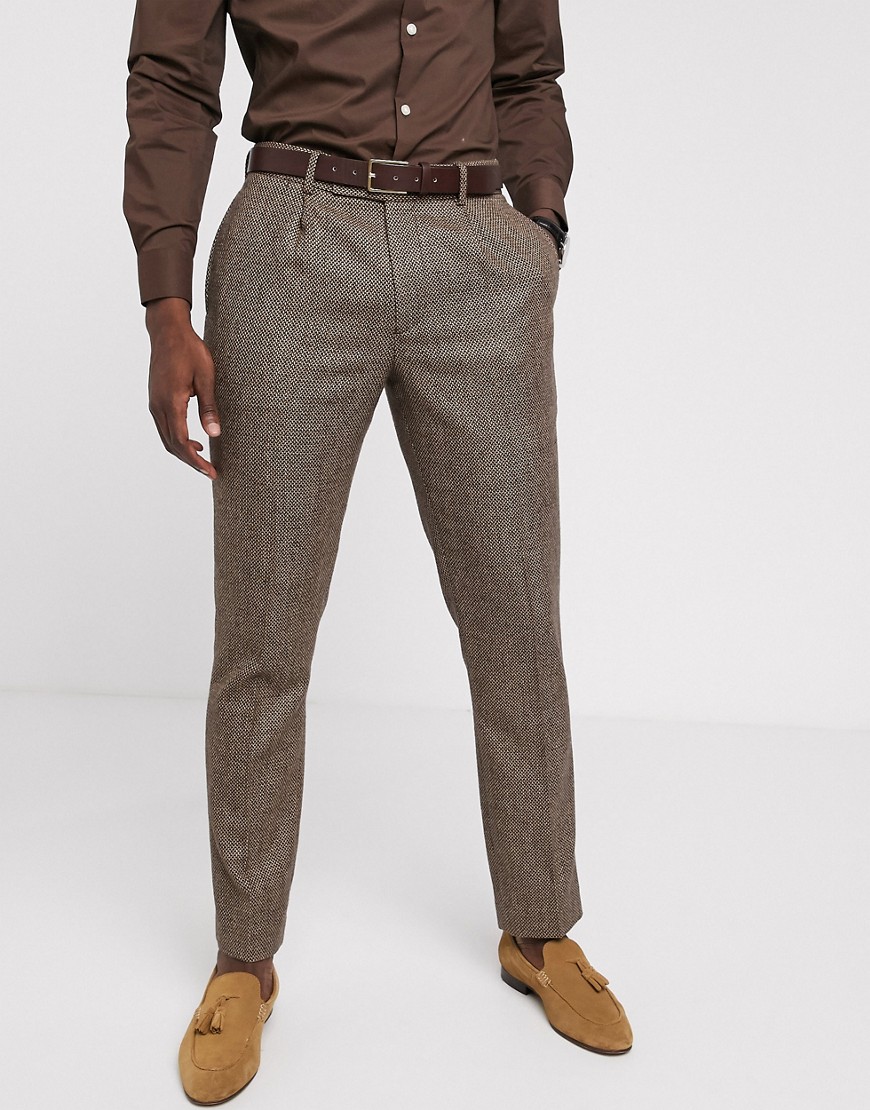 ASOS DESIGN - Pantaloni da abito slim in tweed marroni-Marrone