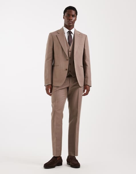 ASOS DESIGN - Pantaloni da abito slim in twill di misto lino beige - view 1