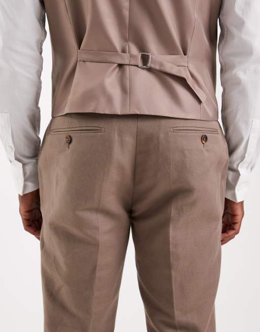 ASOS DESIGN - Pantaloni da abito slim in twill di misto lino beige, 5 di 5