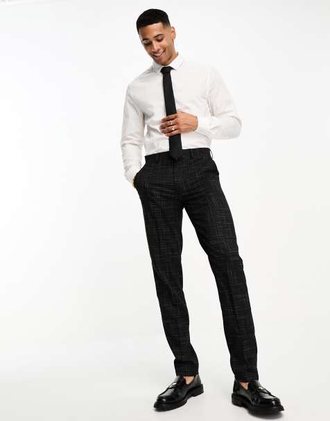 ASOS DESIGN - Pantaloni da abito slim neri a tratteggio incrociato - view 1