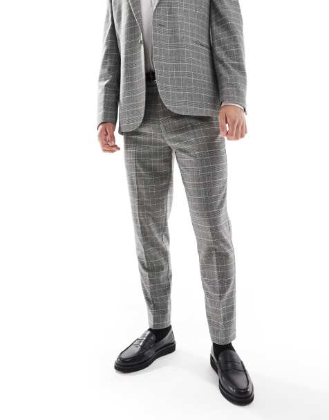 ASOS DESIGN - Pantaloni da abito slim spazzolati grigio antracite a quadri - view 1