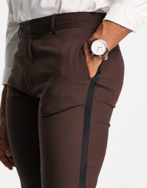 ASOS DESIGN - Pantaloni da abito smoking slim marroni, 2 di 4