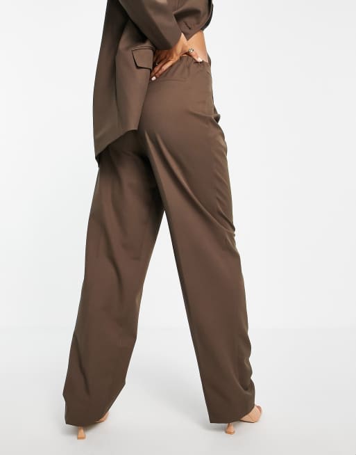 ASOS DESIGN - Pantaloni da abito stile maschile color cioccolato con vita elasticizzata, 3 di 4