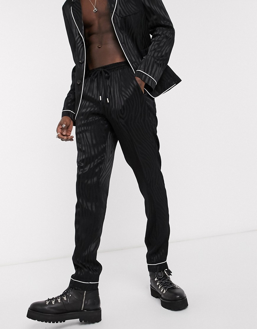 ASOS DESIGN - Pantaloni da abito stile pigiama skinny neri con profili in coordinato-Nero