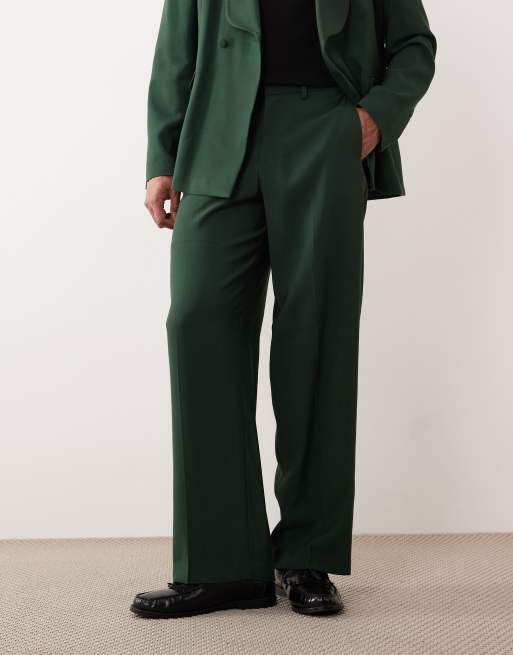 ASOS DESIGN - Pantaloni da abito stile smoking a fondo ampio verde scuro