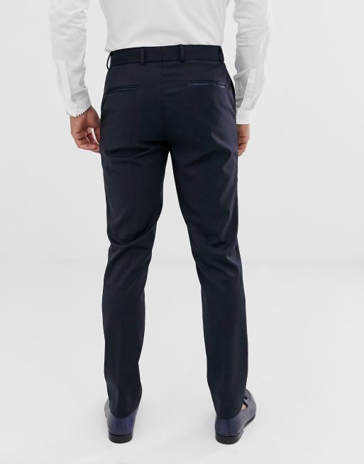 ASOS DESIGN - Pantaloni da abito stile smoking skinny blu navy in lana, 2 di 4