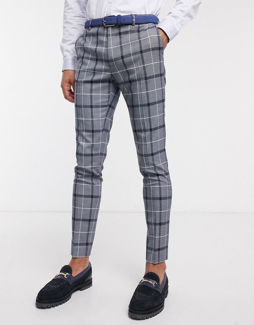 ASOS DESIGN - Pantaloni da abito super skinny a quadri blu navy e bianco