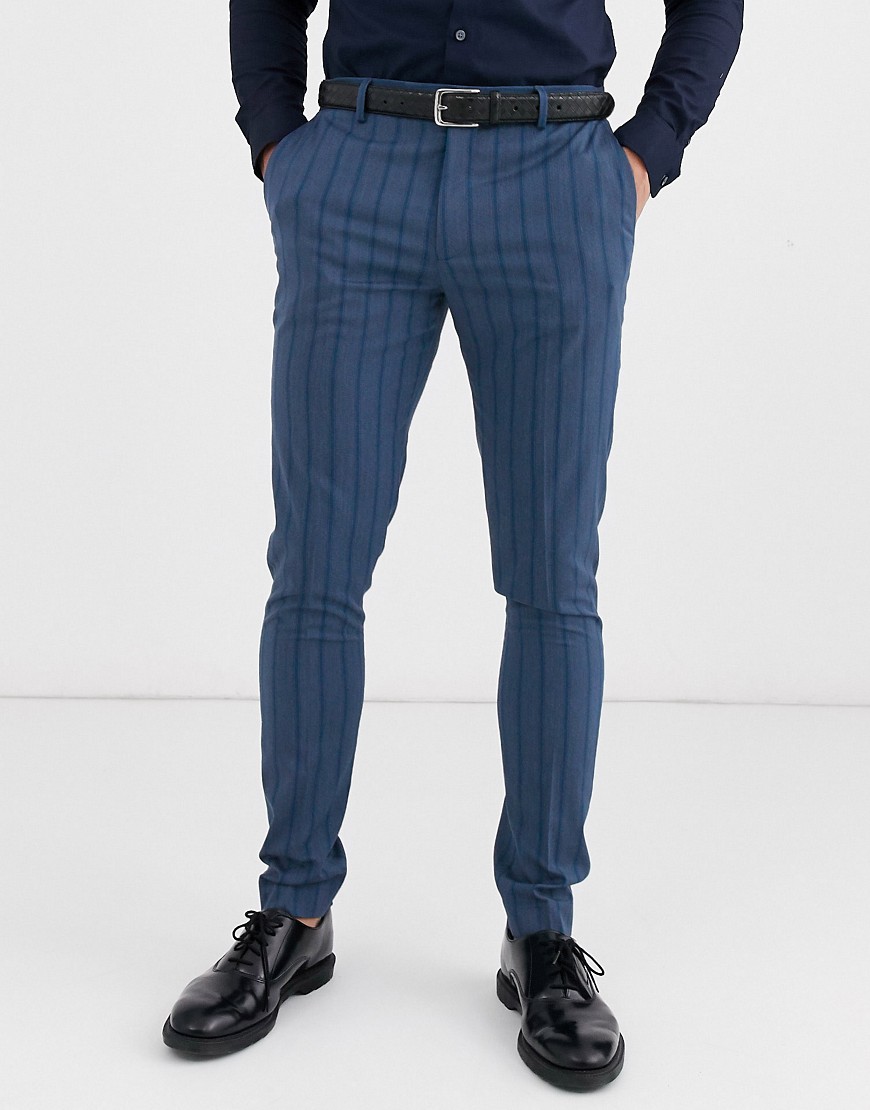 ASOS DESIGN - Pantaloni da abito super skinny blu con righe blu tono su tono
