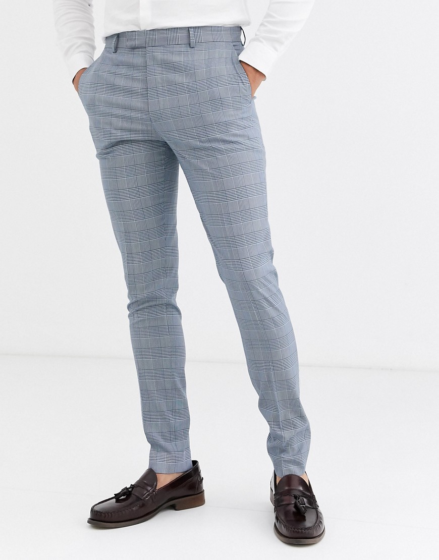 ASOS DESIGN - Pantaloni da abito super skinny blu crepuscolare pied de poule