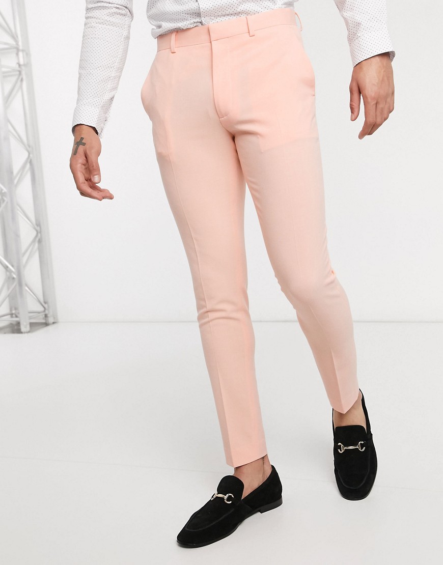 ASOS DESIGN  - pantaloni da abito super skinny color pesca fluo in tessuto elasticizzato in quattro direzioni-rosa
