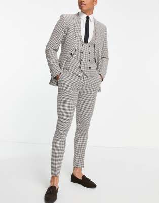 ASOS DESIGN - Pantaloni da abito super skinny, colore marrone con motivo pied de poule