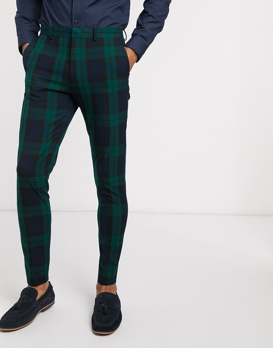 ASOS DESIGN - Pantaloni da abito super skinny con motivo scozzese Blackwatch-Verde