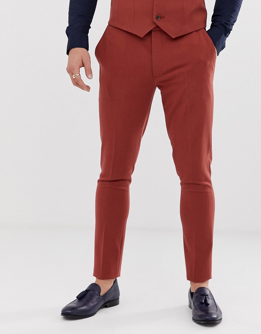 ASOS DESIGN - Pantaloni da abito super skinny henné bruciato-Rosso