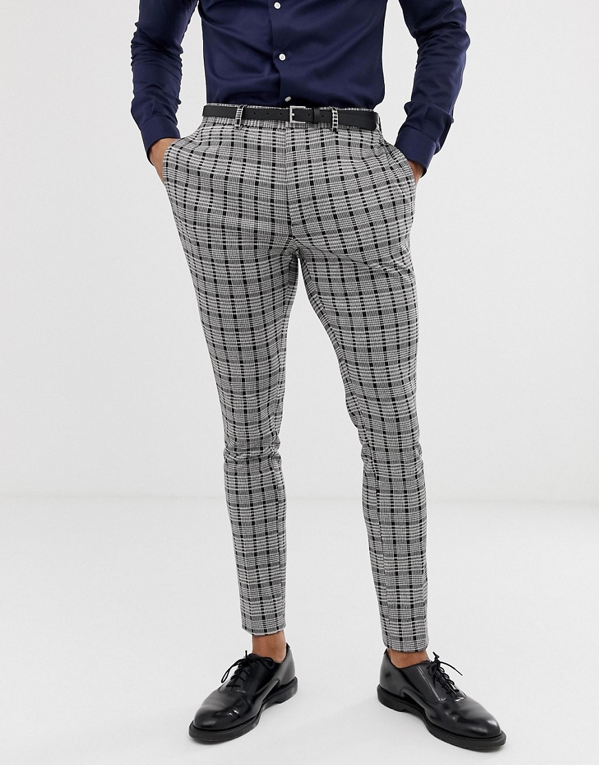 ASOS DESIGN - Pantaloni da abito super skinny in jersey grigio a quadri tono su tono
