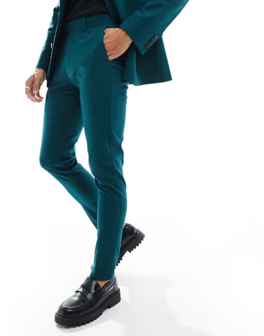 ASOS DESIGN - Pantaloni da abito super skinny in misto lino verde-azzurro, 4 di 5