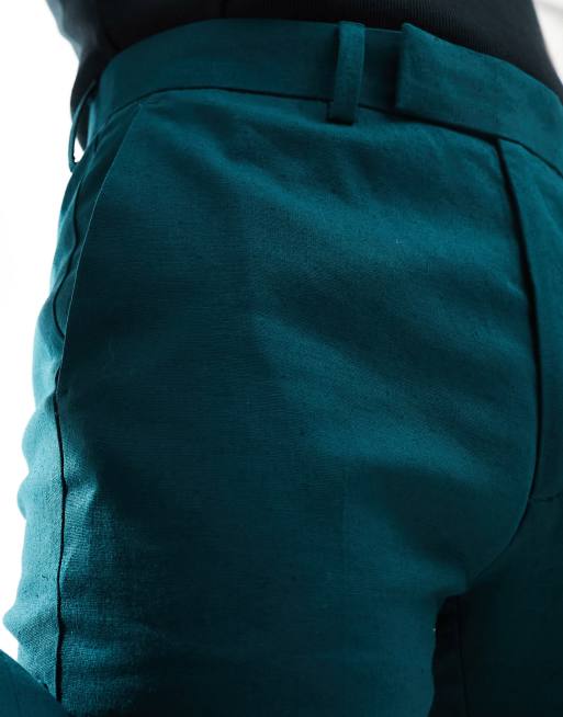 ASOS DESIGN - Pantaloni da abito super skinny in misto lino verde-azzurro, 5 di 5