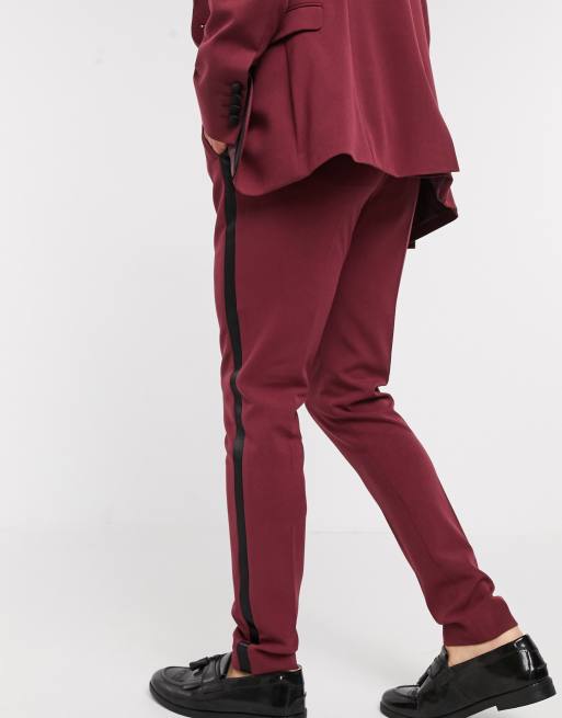 ASOS DESIGN - Pantaloni da abito super skinny stile smoking bordeaux, 2 di 4