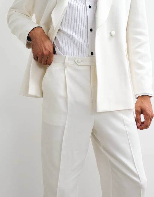 ASOS DESIGN pantaloni da abito tuxedo affusolati comodi in bianco avorio, 2 di 5