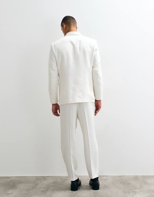 ASOS DESIGN pantaloni da abito tuxedo affusolati comodi in bianco avorio, 5 di 5
