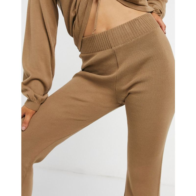 Donna  DESIGN - Pantaloni da casa a fondo ampio in maglia marrone in coordinato