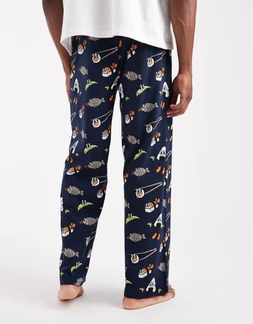 ASOS DESIGN - Pantaloni da casa blu navy con grafica di sushi, 3 di 4