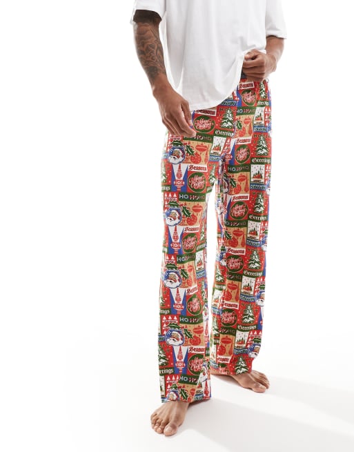 ASOS DESIGN - Pantaloni da casa con stampa natalizia vintage