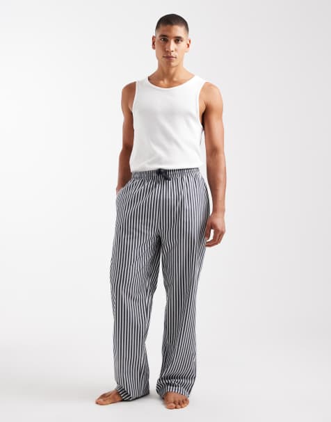 ASOS DESIGN - Pantaloni da casa in cotone spazzolato color blu navy a righe - view 1