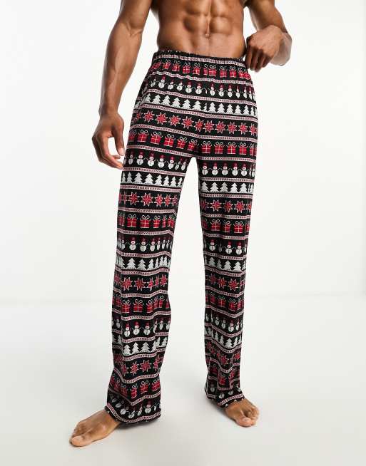 ASOS DESIGN - Pantaloni da casa multicolore con motivo Fair Isle con pupazzi di neve
