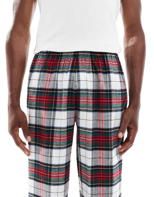 ASOS DESIGN - Pantaloni da casa rossi a quadri scozzesi in tessuto spazzolato, 3 di 4