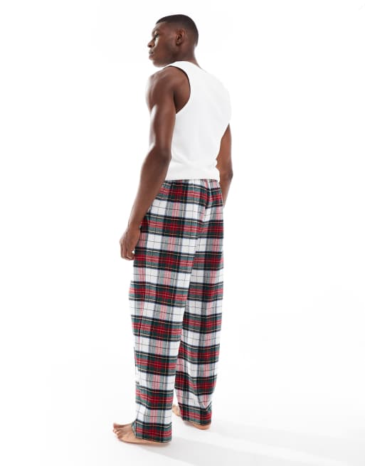 ASOS DESIGN - Pantaloni da casa rossi a quadri scozzesi in tessuto spazzolato, 4 di 4