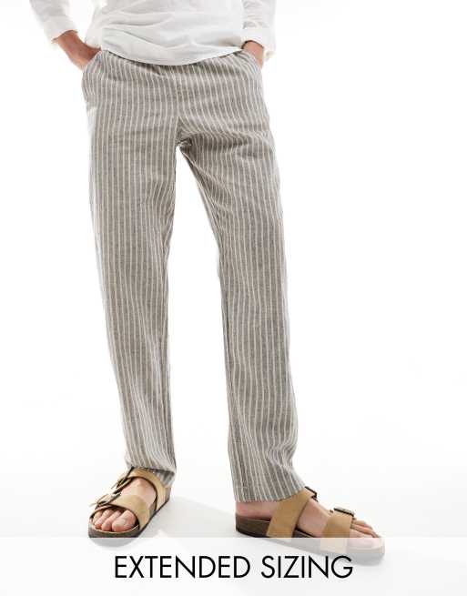 ASOS DESIGN - Pantaloni da mare dritti blu e bianchi in tessuto pesante a righe con elastico in vita