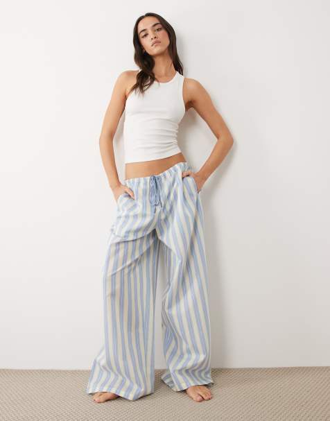 ASOS DESIGN - Pantaloni da notte blu e giallo limone a righe - view 1