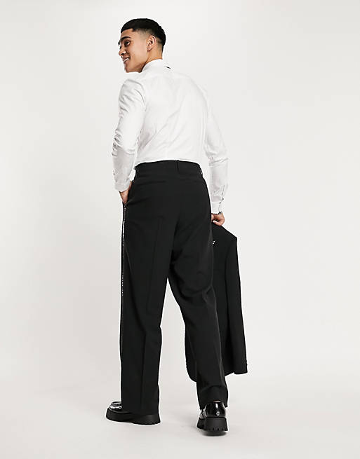 Pantaloni da smoking con fondo ampio neri con riga laterale Asos Uomo Abbigliamento Pantaloni e jeans Pantaloni Pantaloni a zampa 