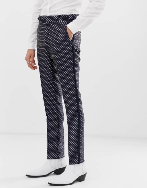 ASOS DESIGN - Smoking da cerimonia skinny in jacquard a rombi blu navy, 2 di 2