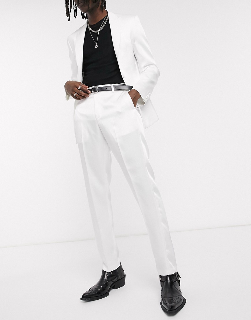 ASOS DESIGN - Pantaloni da smoking skinny bianchi con pannelli lucidi-Bianco
