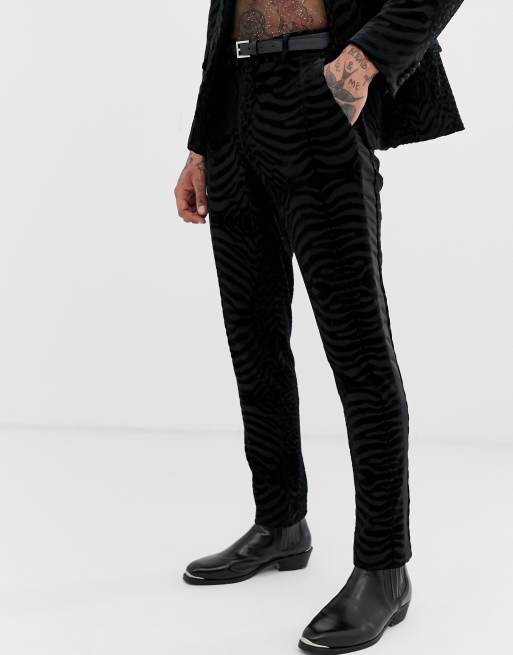 ASOS DESIGN - Abito skinny stile smoking in velluto glitterato nero leopardato, 3 di 3