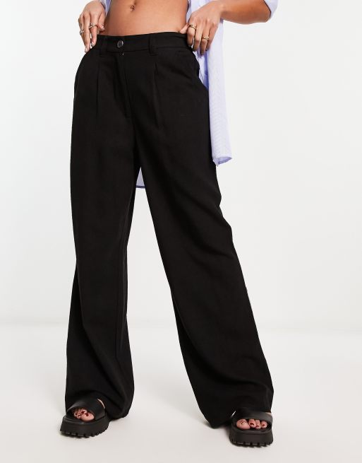 ASOS DESIGN - Pantaloni dad fit a fondo ampio in misto lino neri , 4 di 4
