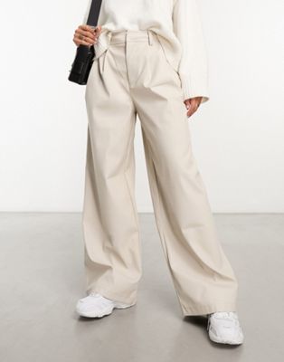 ASOS DESIGN faux leather wide leg dad trouser in winter white - ASOS Price Checker