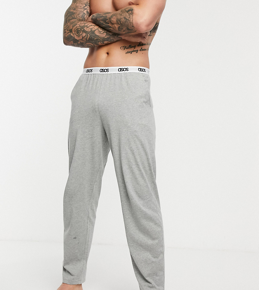 ASOS DESIGN - Pantaloni del pigiama comodi grigio mélange con fascia in vita con logo