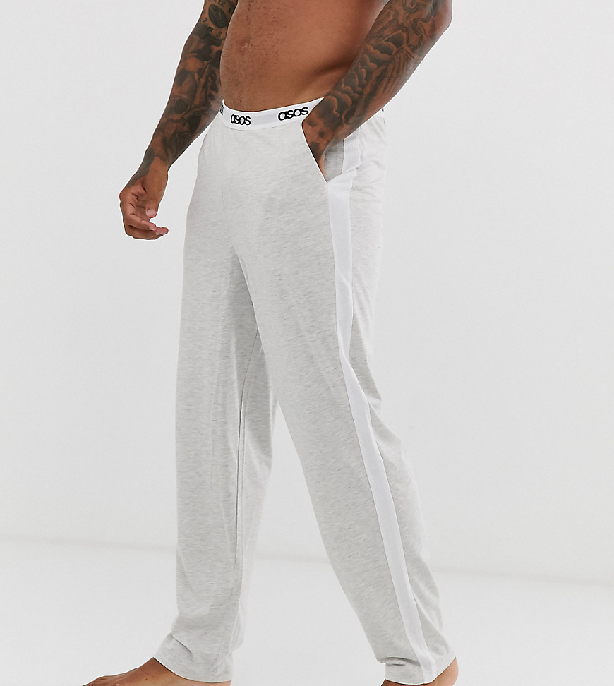ASOS DESIGN - Pantaloni del pigiama comodi grigio mélange con riga laterale e fascia in vita con logo
