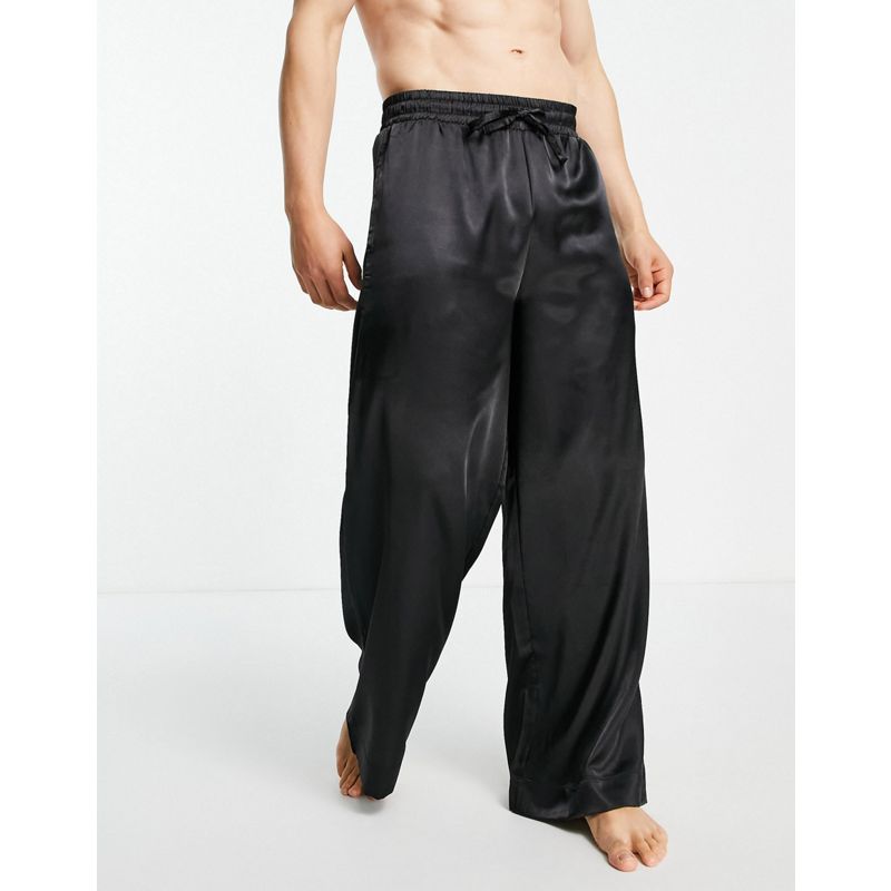 DESIGN - Pantaloni del pigiama da casa con fondo ampio, colore nero Satin