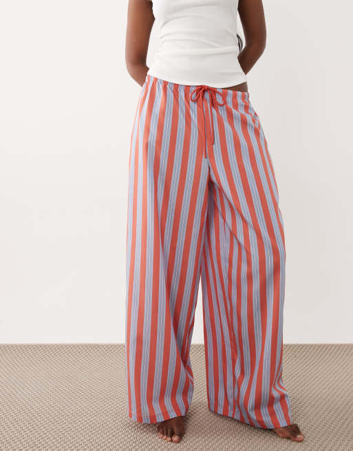 ASOS DESIGN - Pantaloni del pigiama in popeline blu e rosso a righe, 3 di 4