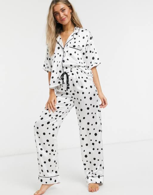 ASOS DESIGN - Pigiama mix & match camicia e pantaloni in raso a pois, 2 di 2