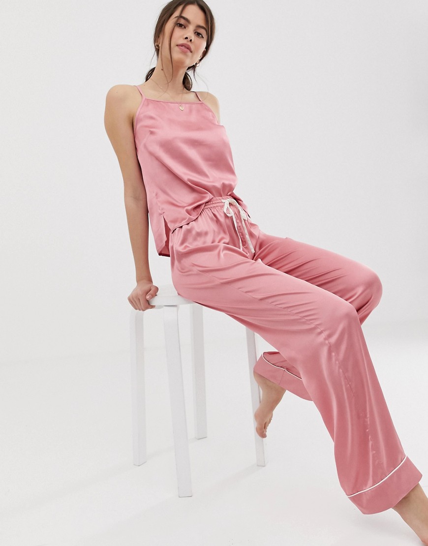 ASOS DESIGN - Pantaloni del pigiama mix & match in raso-Rosa