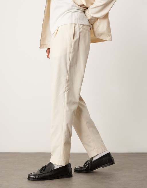 ASOS DESIGN - Pantaloni dritti affusolati color crema con vita elasticizzata in coordinato
