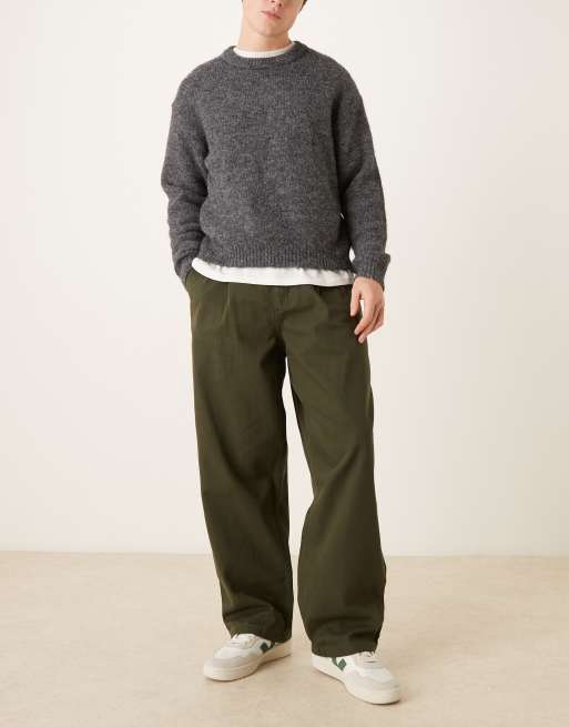 ASOS DESIGN - Pantaloni dritti ampi verde scuro con pieghe, 2 di 5